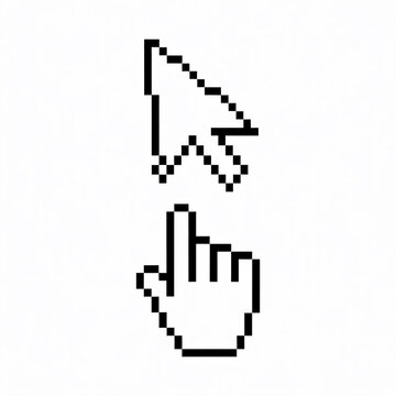 A black and white pixelated cursor icon set consisting of two elements arranged vertically