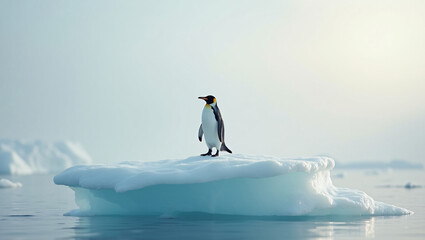 Obraz premium Single_penguin_standing_alone_on_a_large_serene_ice