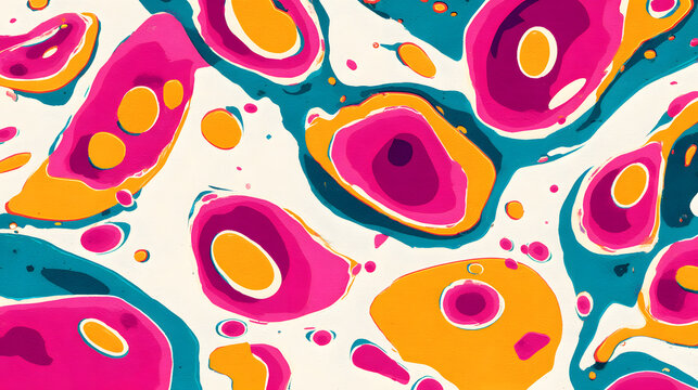 Vibrant pop art pattern with colorful fluid blobs on white in bold contemporary abstract style