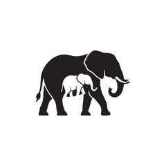 Fototapeta premium Majestic Elephant Silhouette Vector in Black and White Minimal Wildlife Illustration