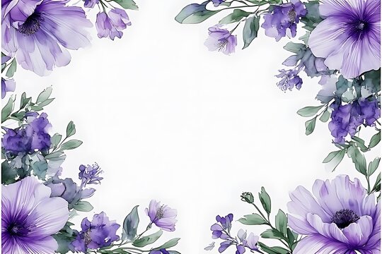 A beautiful spring border of wild violet and purple campanula blossoms creates a natural floral frame with green leaves and delicate petals for a summer garden decoration