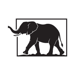 Fototapeta premium Majestic Elephant Silhouette Vector in Black and White Minimal Wildlife Illustration
