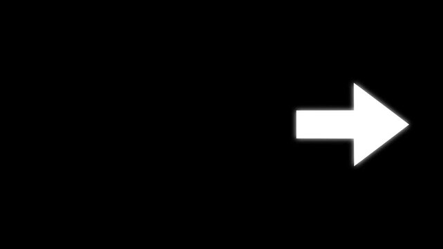 Glowing colorful arrow icon pointing right on black background. Minimal modern direction symbol with neon glow effect.