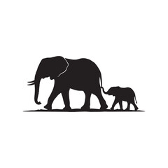 Fototapeta premium Majestic Elephant Silhouette Vector in Black and White Minimal Wildlife Illustration