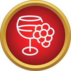 Fototapeta premium Round red button displaying a white outline of a wine glass and grape cluster