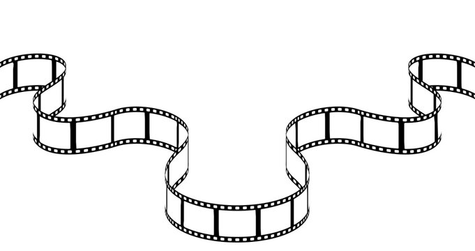 A winding film strip winds across a blank white background. Vector illustration