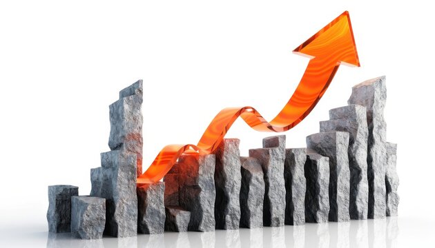 A graph with an orange arrow pointing up