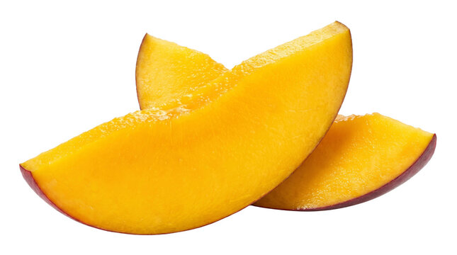 Two pieces of ripe sweet mango fruit on transparent background