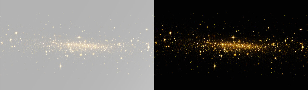 Magical glitter stream with radiant stars for horizontal design layout gold dust png