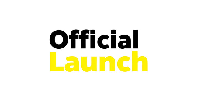 A bold and colorful graphic announcing an official launch event