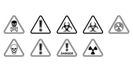 Obraz premium Warning signs vector icons set for safety and hazard alerts