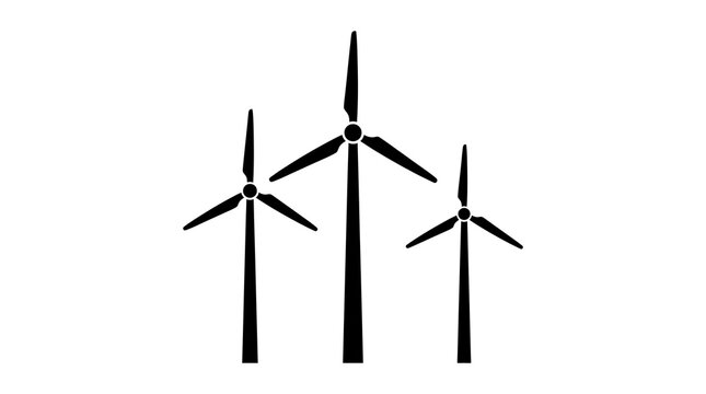 Three Sleek Wind Turbines Silhouette - Clean Minimalist Vector Icon for Sustainable Green Energy