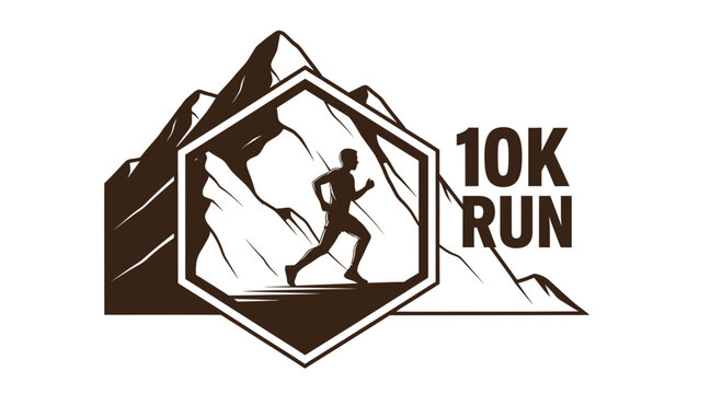 Mountainous 10k Trail Run Emblem Featuring Athletic Silhouette