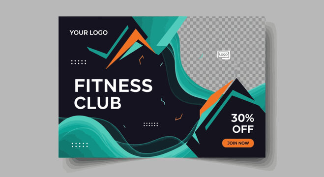Modern Fitness Club Promotion Design Featuring Geometric Shapes and Appealing Visual Elements