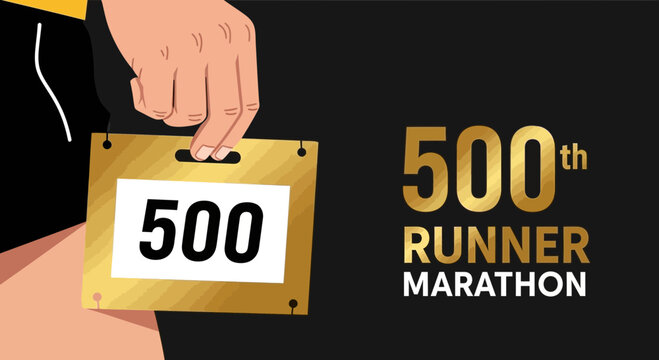Marathon Runner Identity Tag Demonstrating 500th Runner Position, Gold Design and Black Background