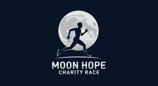 Moon Hope Charity Race Logo Illustrating Distance Running Under a Full Moon in Silhouette