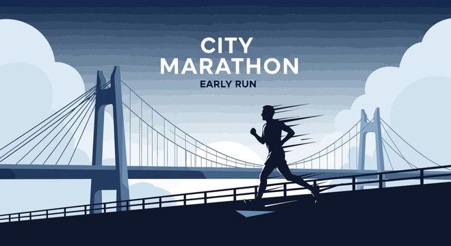 Marathon Runner Silhouetted on a Bridge During the Dawn Early Run for the Competition