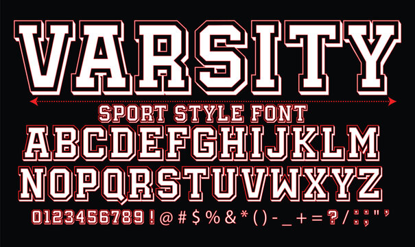 Varsity Sport Alphabet Font Vector in Retro Collegiate Style for Team Jersey Branding and Apparel