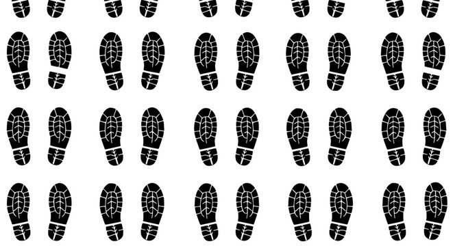 Seamless black boot footprint grid pattern vector isolated on white background industrial texture