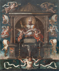 Fototapeta premium MAIORI, ITALY - OCTOBER 2, 2025: The baroque painting of Saint Blaise in the church Chiesa di San Domenico by unknown artist 