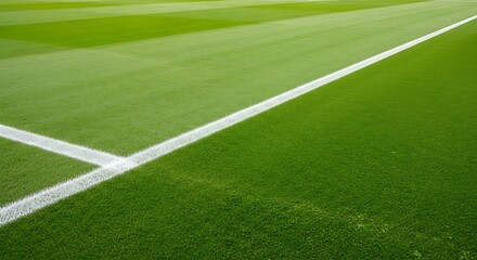 Obraz premium A vibrant green soccer field with crisp white lines, ideal for sports enthusiasts