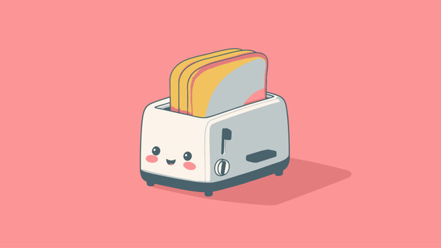 Cute Toaster with Toast Slices Icon, Kawaii Kitchen Appliance, Breakfast Food Art