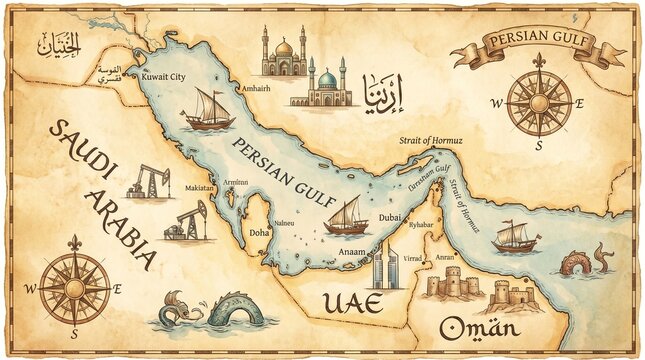 Persian Gulf illustrated map