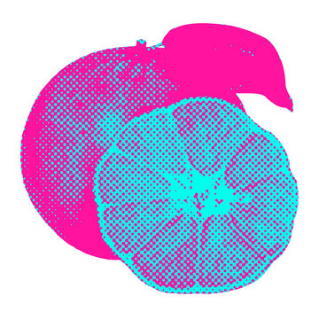 Hand drawn funky orange halftone style sticker overlay with a white border