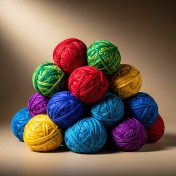 Tangle of multicolored wool yarn balls, soft texture background. Knitting and crochet hobby supplies for winter projects, woollen, fluffy, winter