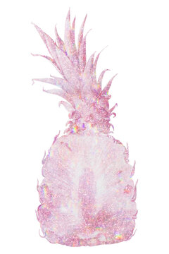 Pink holographic pineapple sticker design element with white border