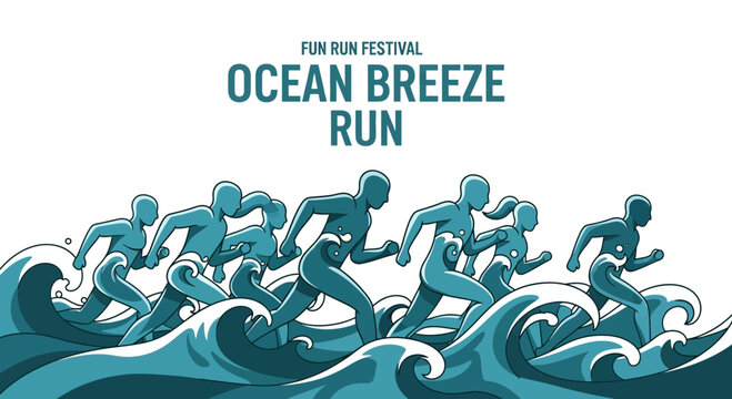 Ocean Breeze Run Event Participants Racing Through Waves Representing Strength and Endurance