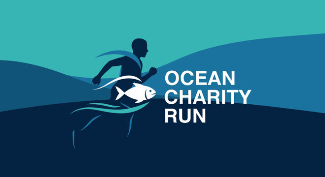 Ocean Charity Run: A Silhouette Promoting Marine Conservation And Healthy Lifestyle