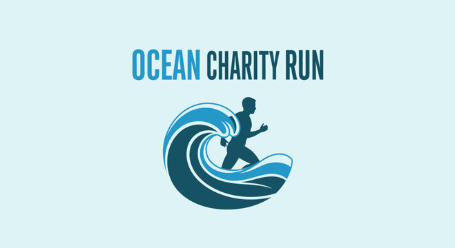 Ocean Charity Run Logo Featuring Runner Within a Stylized Wave Concept for Fundraising Events