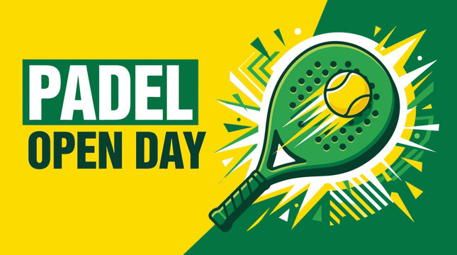 Padle Open Day: Energetic Illustration Featuring Racket and Floating Ball with Dynamic Design