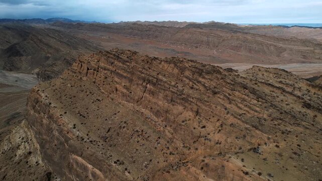 Moody Drone View Of Eroded Sedimentary Layers, Noyon Uul, Mongolia