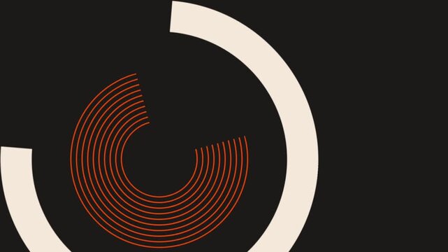 Abstract black background line circle segments spinning around solid striped circle motion graphic modern minimal aesthetic 4K seamless loop abstract video background