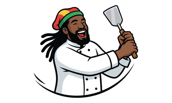 Jamaican Rasta Chef Holding Spatula Vector Illustration