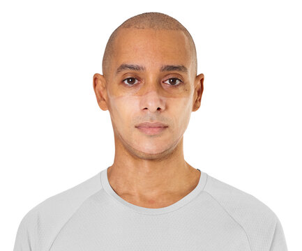 Latin man mockup png with mask tan line closeup portrait