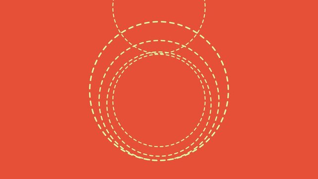 Abstract dotted circle spinning motion design white yellow rings on orange background 4K animation