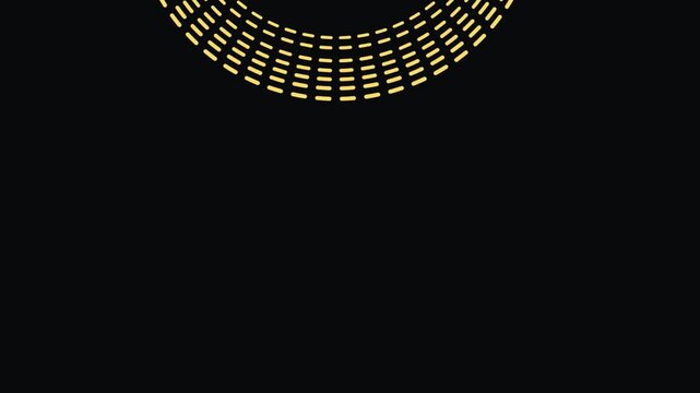 Yellow dotted circles spinning abstract art rotating motion center top side black background 4K video