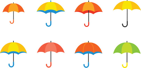 Fototapeta premium Colorful Umbrella Collection with Rain Protection Accessories in Different Styles for Weather, Monsoon, and Seasonal Design