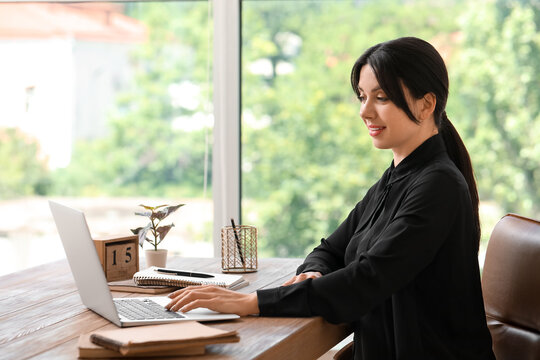 Beautiful woman having job interview online at home