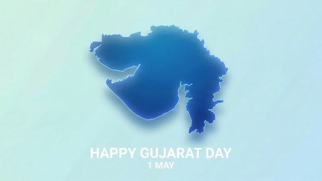 Modern Blue Gujarat Map Poster &ndash; Happy Gujarat Day 1 May