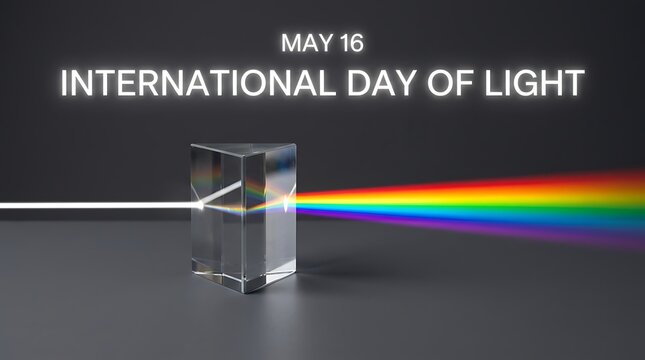 A prism refracts a beam of light into a vibrant rainbow spectrum on International Day of Light