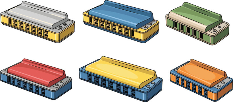 Harmonica Musical Instrument Collection with Colorful Mouth Organs for Blues, Folk, Jazz, and Music Performance Design
