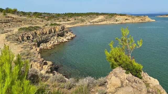 Tropical beach with turquoise water and lush greenery on Rab Island Croatia
