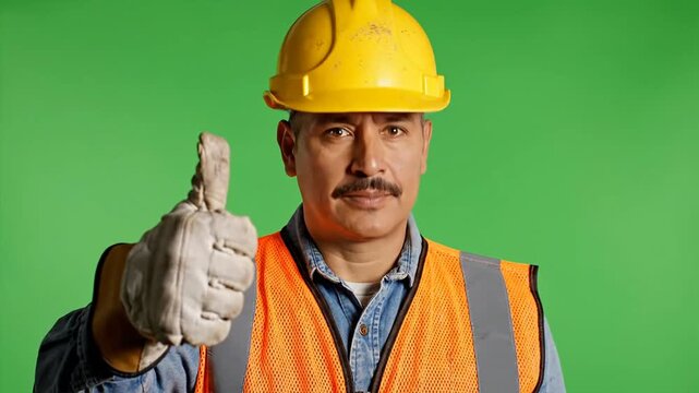 Construction Worker With Thumbs Up On Green Screen Business Entrepreneur Corporate Innovation Digita