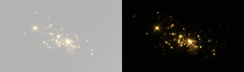 Gold dust particles with glowing sparkles and magic light bokeh png © theladydarina