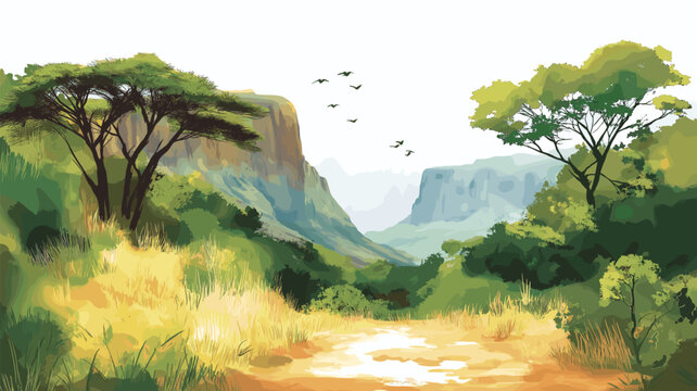 Hell?s Gate National Park. Hell?s Gate National Park hand drawn watercolor illustration on white background