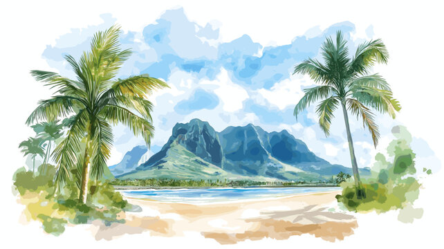 Chamarel Seven Colored Earth. Chamarel Seven Colored Earth hand drawn watercolor illustration on white background